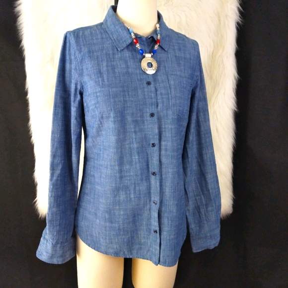 Tommy Hilfiger Tops - Tommy Hilfiger Blue Denim Long Sleeve Shirt Sz L